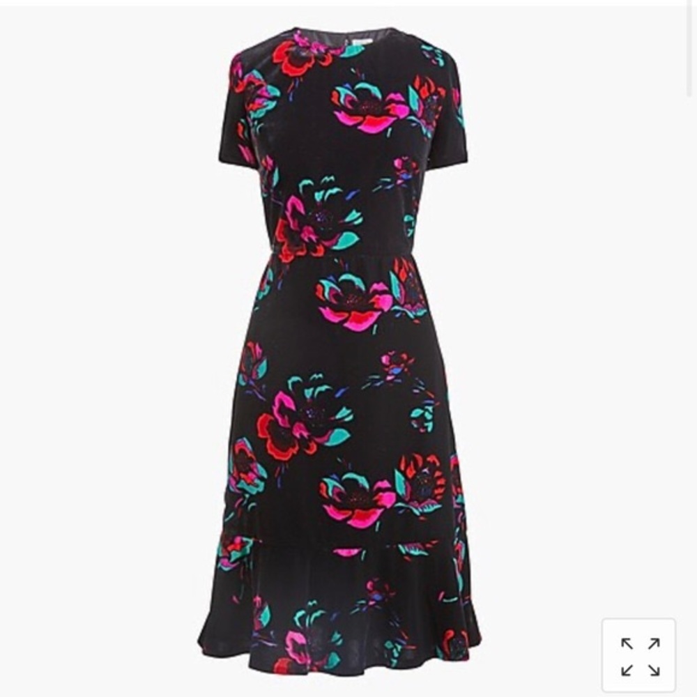 J CREW Factory Womens Size 0 Velvet Flutter Floral Dress Black Dark Romantic Y2K